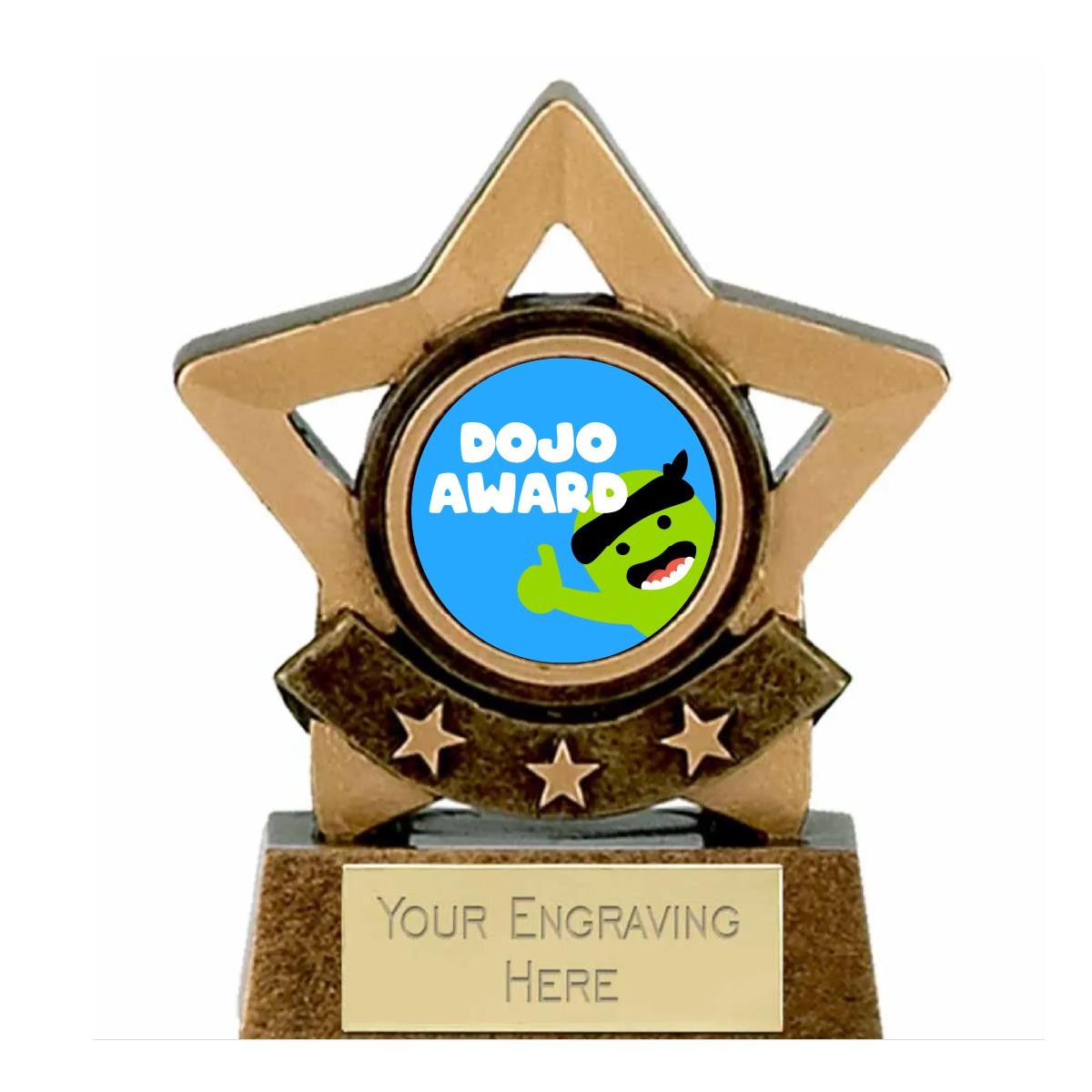 Mini Gold Star Dojo Award Trophy 8cm Resin FREE engraving and Certificate