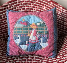 Handmade Quilted Patchwork Cushion Cover Country Scene Girl In A Bonnet & Geese