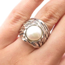 HAGIT GORALI Sterling Silver Vintage Israel Pearl Modernist Nest Ring Size 6.25