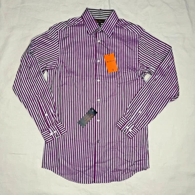 NWT Ben Sherman Men's Dress Shirt 14H Purple White Vertical Stripe Long Sleeve - Image 1 of 4