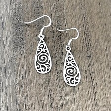 925 Sterling Silver Swirl Design Dangle Earrings Hypoallergenic NEW 