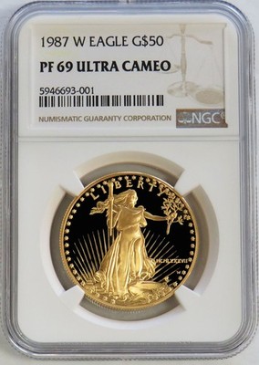 1987 W GOLD $50 PROOF AMERICAN EAGLE 1 OZ PROOF COIN NGC PF 69 UC