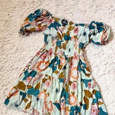 Retro Groovy Milkmaid Peasant Smocked Tiered Earthy Floral Dress Womens M Fairy