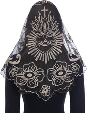 Catholic Veils for Church Women: Triangle Sacred Heart Camellia Embroidery Manti
