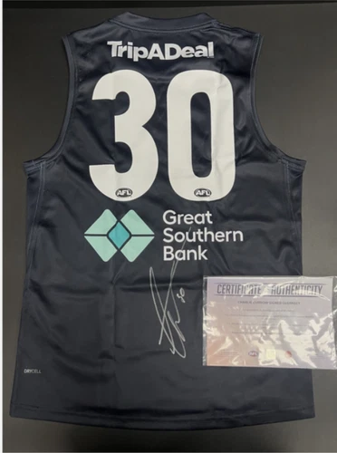 Carlton Blues Charlie Curnow Hand Signed AFL Puma Jumper Coleman Medallist