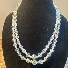 Vintage Clear AB Aurora Borealis Crystal Graduated Double Strand Necklace 18