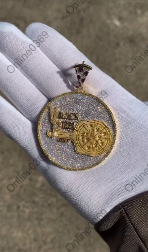 Nuevo colgante con dije circular hecho a medida de diamante creado en laboratorio estilo para hombre en 925 SS Foto 2 de 4