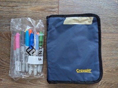 New Sharpie Markers Fine Point 24 count with vintage Crayola zipper storage case