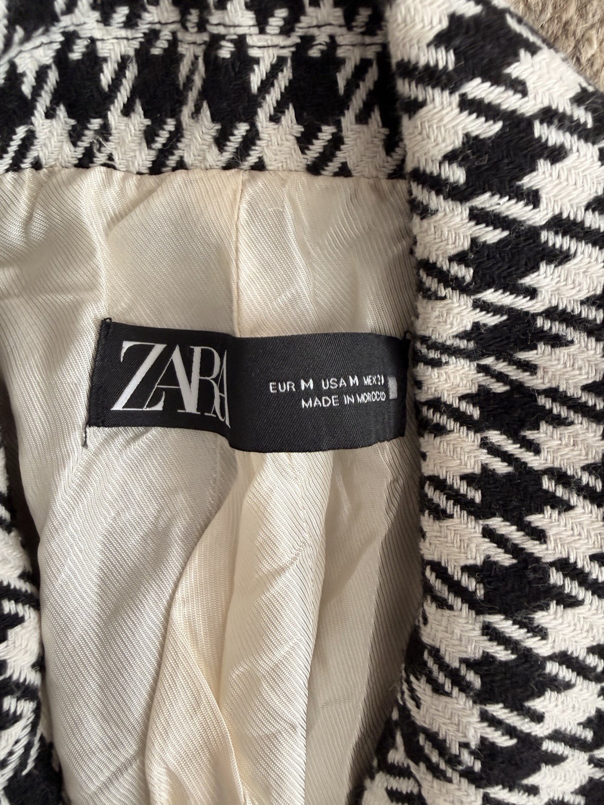 ZARA Women’s Black White Houndstooth Double Breasted Blazer Size M thumbnail 2