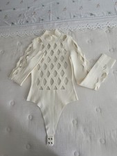 3.1 Phillip Lim Womens Cream Diamond Intarsia High Neck Bodysuit, Size L