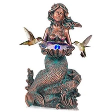 Mermaid Sitting on Rock Statue Decorations Animals Bird Bath Feeder Garden 