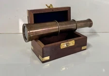 Antique Brass Spyglass with Wooden Box – Vintage Nautical Telescope