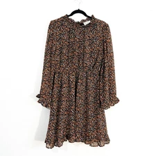 Hayden Dress Womens L Dark Floral Micro Cottagecore Ruffle Flowy Chiffon Dressy