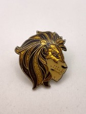 Vintage Enamel Metal Lion Head Hat Tie Lapel Pin Gold Tone