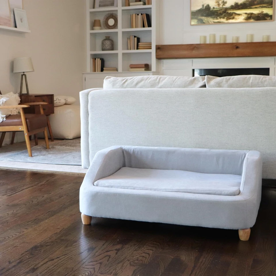 36 pulgadas Sofá rectangular gris microfibra para perros de tamaño mediano, elegante y M Foto 2 de 4