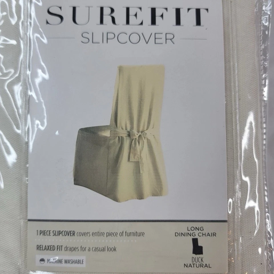 LOTE DE 4 fundas para sillas de comedor largas SureFit algodón pato ajuste relajado natural Foto 2 de 3