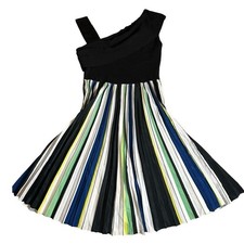 Sachin & Babi One Shoulder Pleated Midi Dress Size L Swing Flowy Striped Glam
