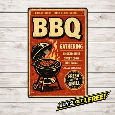Saturday BBQ Party Backyard Metal Sign Outdoor Summer Cookout Plaque