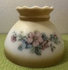 Vntg 8” Mustard Milk Glass Hurricane Lamp Shade Ruffled Fitter Pink Blue Flowers