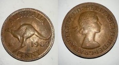 超レア　イギリスヴィンテージチケットロール１本　くすみブラウン　ベージュ 1963-Y Australia One Penny - Minting Error (R6) Die Crack. (Cir