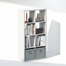Furinno CUBICLE Vintage Vinyl Record Media Storage Organizer 8-Cube White