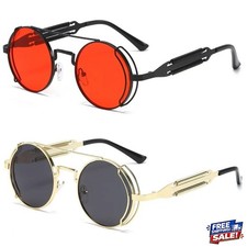 Retro Gothic Steampunk Round Sunglasses Men Women Circle Metal Frame Sun Glasses
