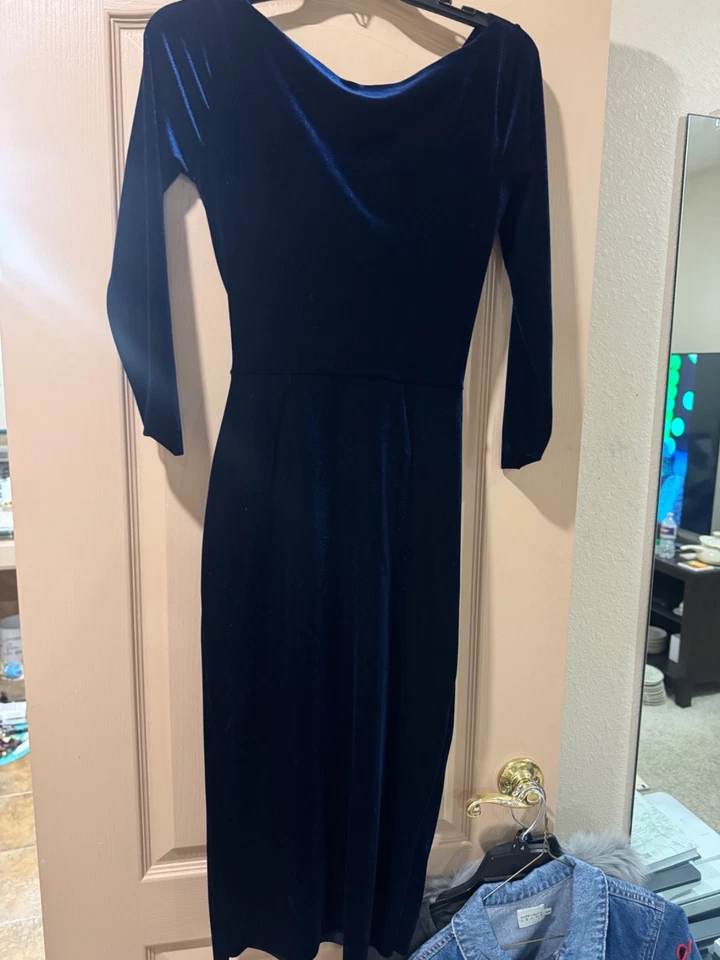 New Chiara Boni La Petite Robe Florien Ruched Blue Velvet Dress Size 40 (6 US) - Image 2 of 4