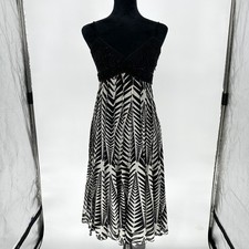 Y2K ECI Black Beaded Abstract Pleated Midi Dress Boho Whimsigoth Women's 2