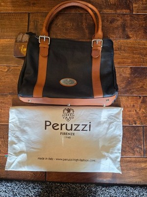 Peruzzi Firenze 1948 Pebbled Leather Shoulder Bag Black Tan Made in Italy NWT
