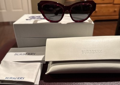 Burberry Woman s Cat Eye Sun Glasses B4423 Red Frame Black Lenses W/ Box