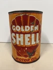 Vintage GOLDEN SHELL MOTOR Oil One Quart Oil Can Metal Garage Gas Station