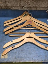 6 Wooden Hangers 4 Vintage Wishbone Batts 17"  Coat/ Pants/Skirts/Suits