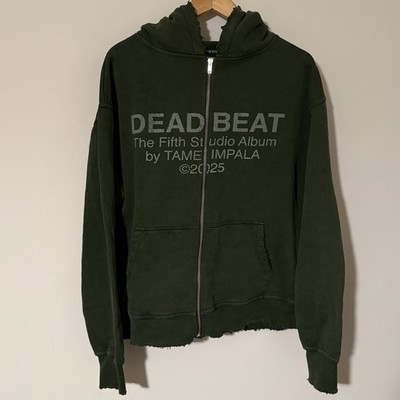 Tame Impala Deadbeat US Tour 2026 Distressed Green Zip-Up Hoodie Size Medium