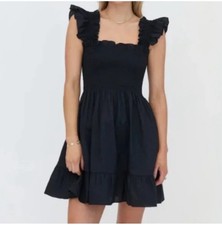 Hill House Ellie Nap Dress Black Crepe Size 2XL Crinkle Tiered Ruffle Shoulder