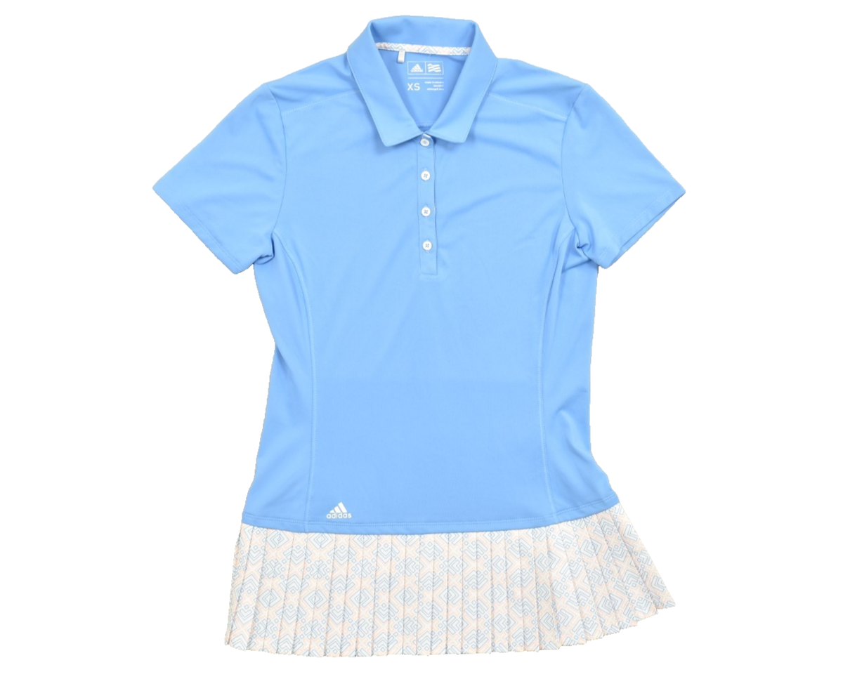 adidas women's short sleeve primeblue golf dress Adidas Golf Dress Womens XS Blue Short Sleeve Pleated Skirt Performance  Athletic