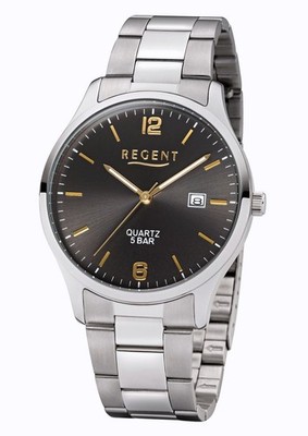 Elegante Regent F-1177 Edelstahl Herrenuhr mit Datum - 5 BAR WR - NEU!