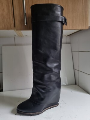 Kate Kuba Designer UK 5 EU 38 DAMENSTIEFEL SCHWARZ ECHTLEDER KNIE KEILABSATZ