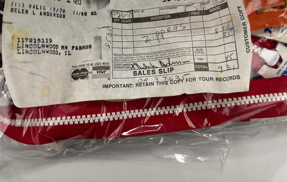 1979 Vintage YKK Lot Circle Pull Zippers Retro Colors Vislon JAPAN Orig. Receipt - Image 2 of 4