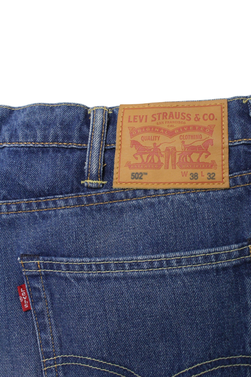 Levi's 502 Jeans Mens W38/L32 Regular Tapered Fit Whiskers Zip Fly Blue Denim thumbnail 6