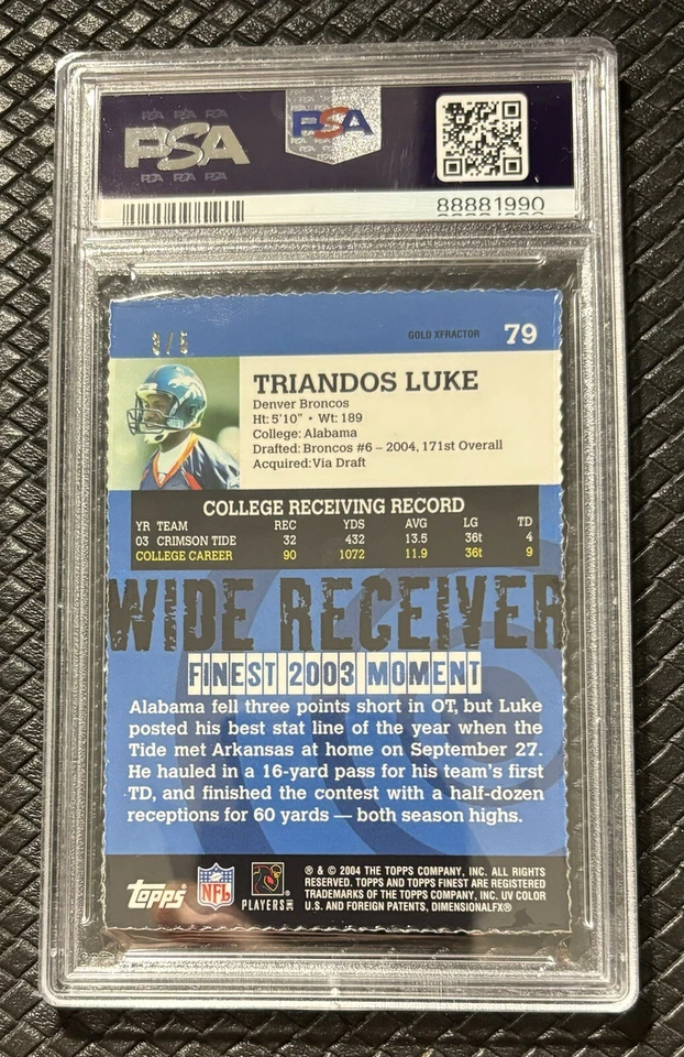 TRIANDOS LUKE 2004 Topps Finest #79 Gold Xfractor Rookie /5 Denver Broncos RC - Image 2 of 2