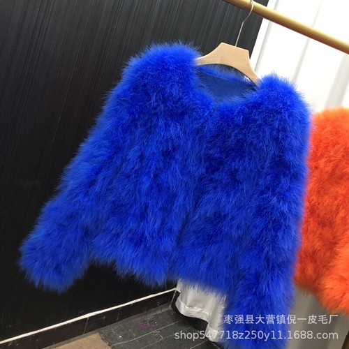 Womens Genuine Ostrich Feather Fur Coat Furry Real Fur Short Jacket Warm Outwear - Picture 15 of 40