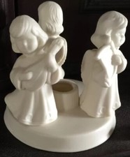 CHRISTMAS Angels Candle Holder Playing Instruments Taper THREE 3 Sided Ceramic