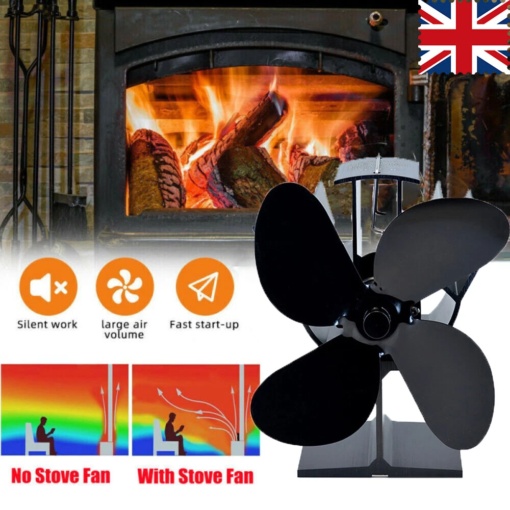 4 Blade Heat Powered Stove Fan Wood Log Burner Fireplace Eco Friendly  Silent UK | eBay