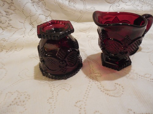 Avon 1876 Ruby Red Cape Cod: Creamer and Open Sugar - Picture 3 of 4