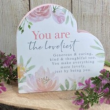 Image of Wooden Ornament Heart Shaped Plaque You Are The Loveliest Sentimental Gift Woman