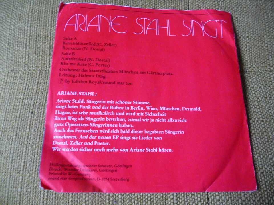 Ariane Stahl Singt - Kirschblütenlied 7" Vinyl Single EP 1979 aus Sammlung RARE - Bild 3 von 3