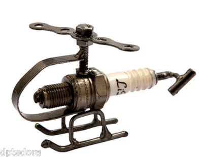 HANDCRAFTED Spark Plug Helicopter Hand Crafted Recycled Metal Art Sculpture Figurine