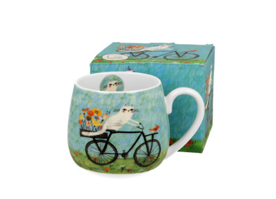 DUO ANIMALS Fassbecher 430 ml CAT'S WORLD   BICYCLE New Bone China Porzellan