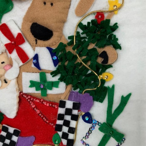 Christmas Wall Hanging Felt Handmade Santa Reindeer Elf Trees Embroidery 30” - Picture 13 of 21