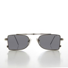 Gunmetal Futuristic Pilot Style Vintage 90s Sunglass Gray Lens - Delvin